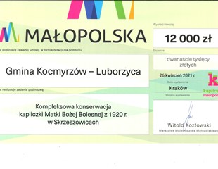 Kapliczki Małopolski 2021 - dotacja dla Gminy